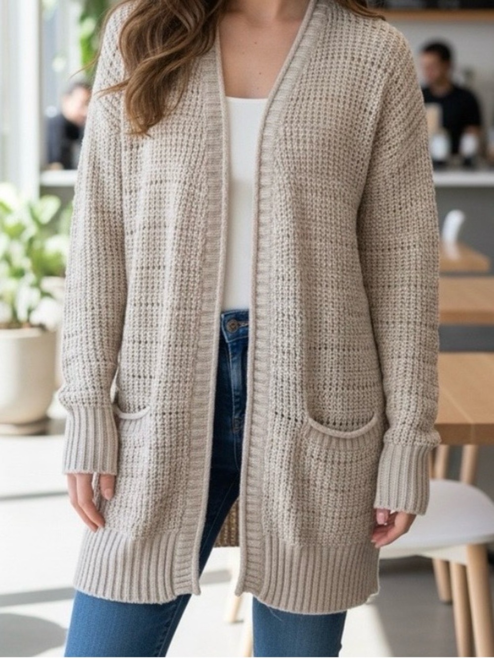 Women’s Open-Front Knit Cardigan Sweater - Beige